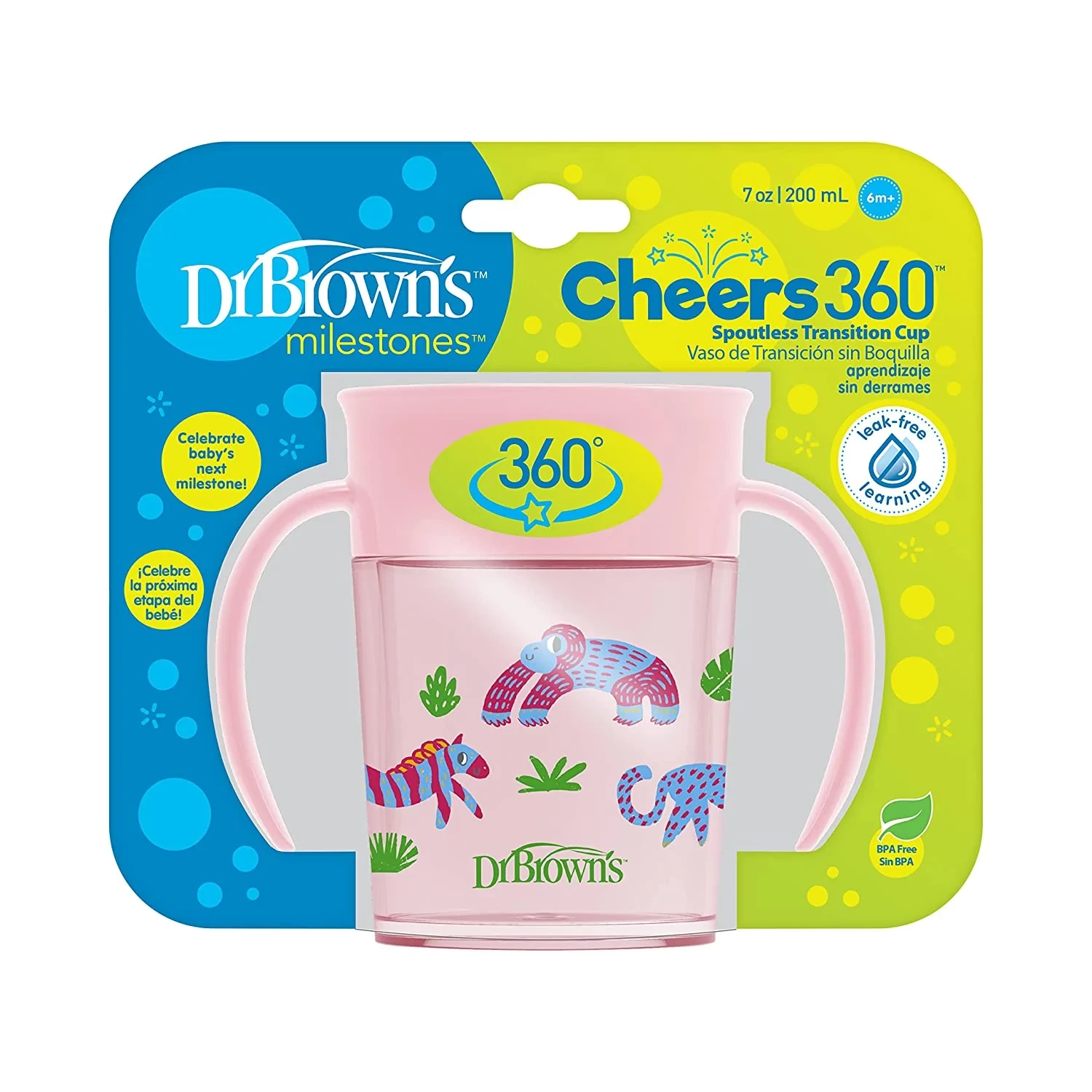 Dr Brown's Milestones Cheers 360 Cup with Handles Pink 200ml 6m+