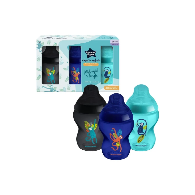 Tommee Tippee Closer to Nature Bottles Pack of 3 260 Ml Midnight Jungle Blue Age- Newborn & Above