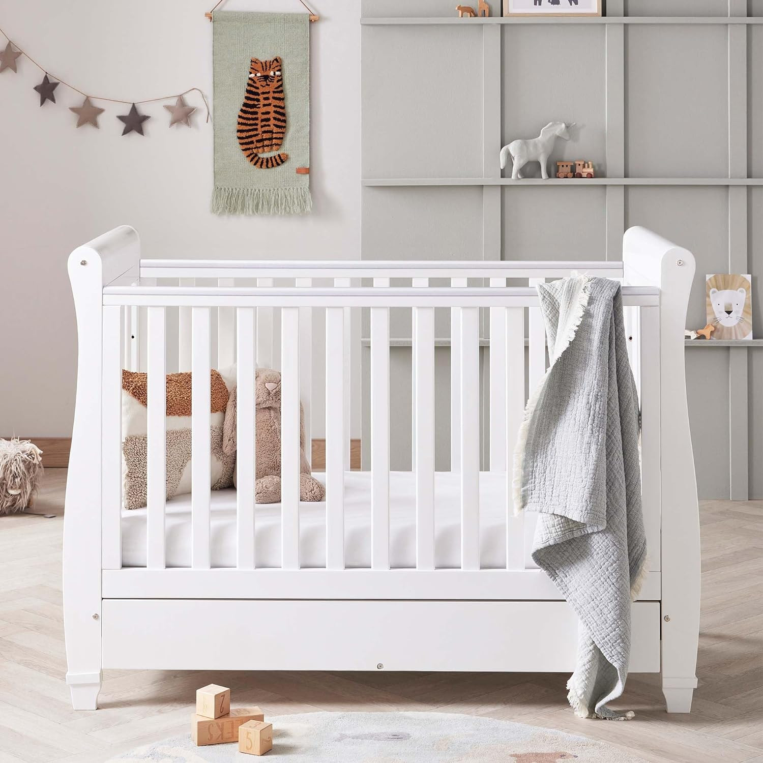 Babymore Eva Sleigh Baby Cot Bed White With Mattress Included