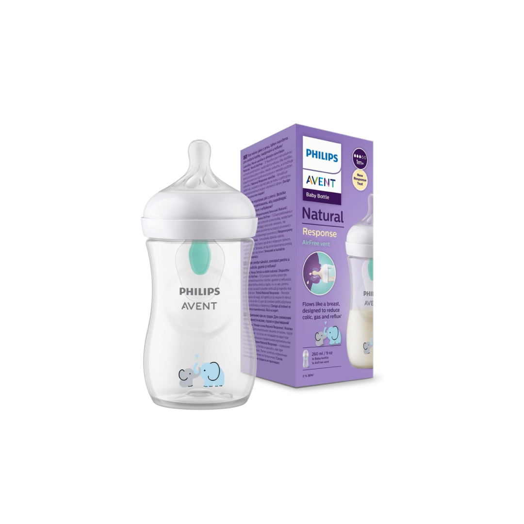 Philips Avent Natural Response Baby Bottle - 260ml Baby Milk Bottle with AirFree Vent, BPA Free for Newborn Babies Aged 1 Months+